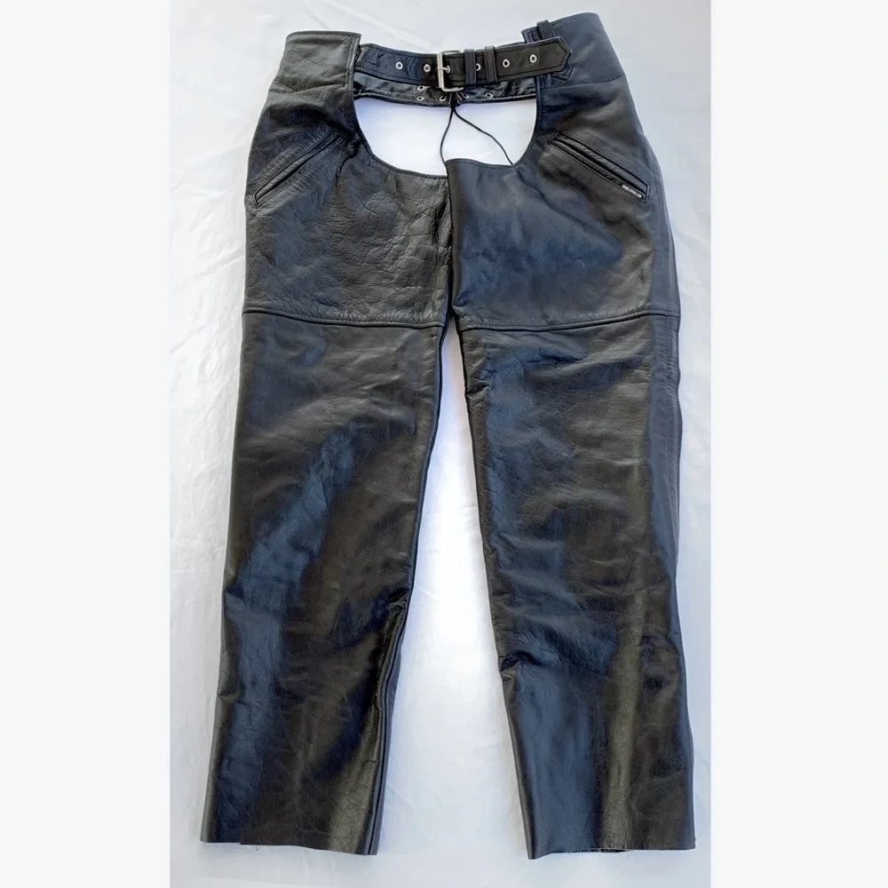 Jamin Leather Black Heavy Duty Lined Motorcycle Chaps ~ Men’s XXL